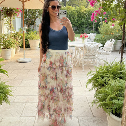 Ivory floral midi skirt