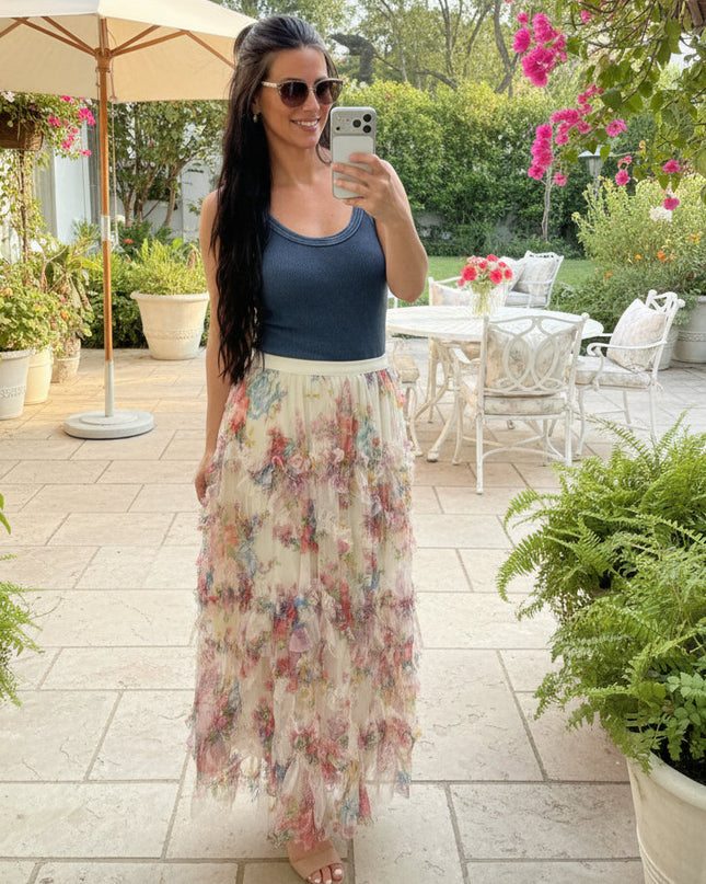 Ivory floral midi skirt