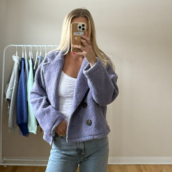 Lavender Sherpa Double Button Collared Jacket