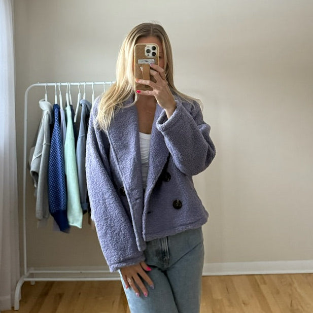 Lavender Sherpa Double Button Collared Jacket