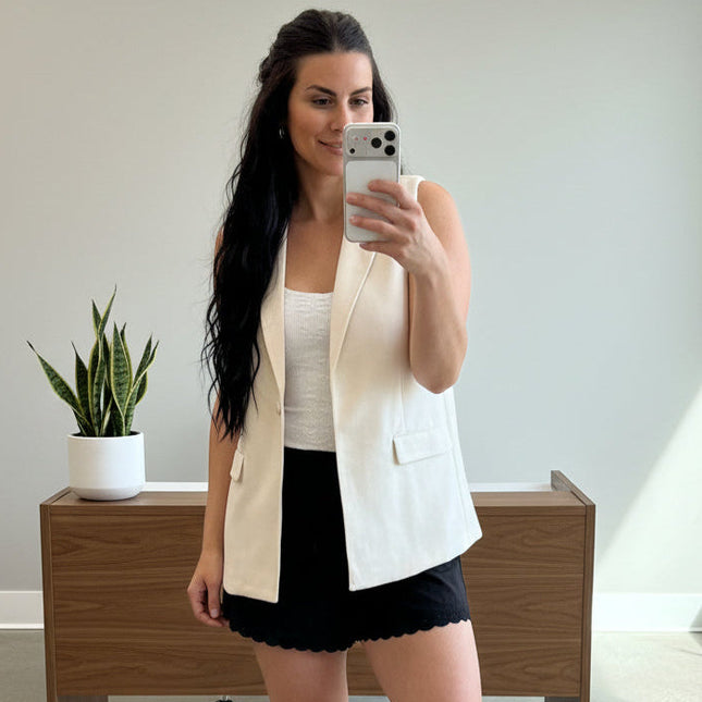 Ivory neutral sleeveless blazer