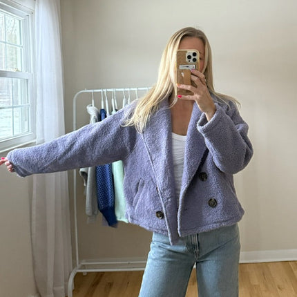 Lavender Sherpa Double Button Collared Jacket - Shop Simply Apparel