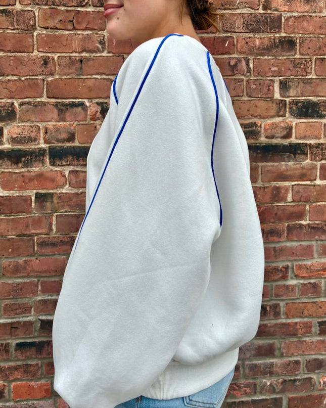 White Melange Amelia Contrast Piping Sweatshirt