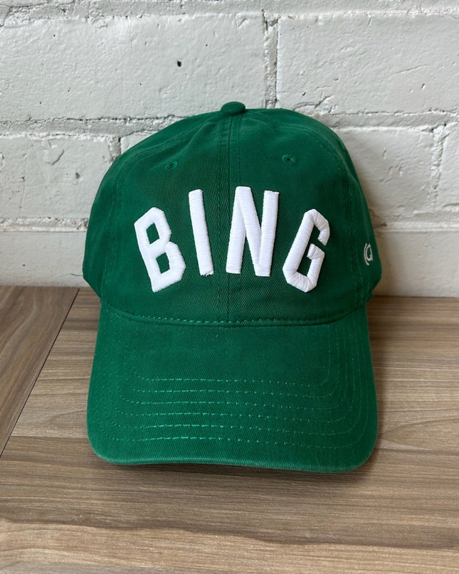 BING Green Hat w/White Curved Embroidery - Shop Simply Apparel