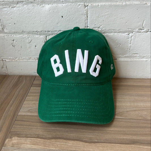 BING Green Hat w/White Curved Embroidery