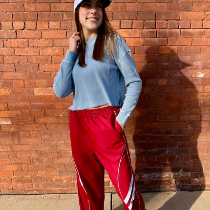 Red Wide Leg Track Pants