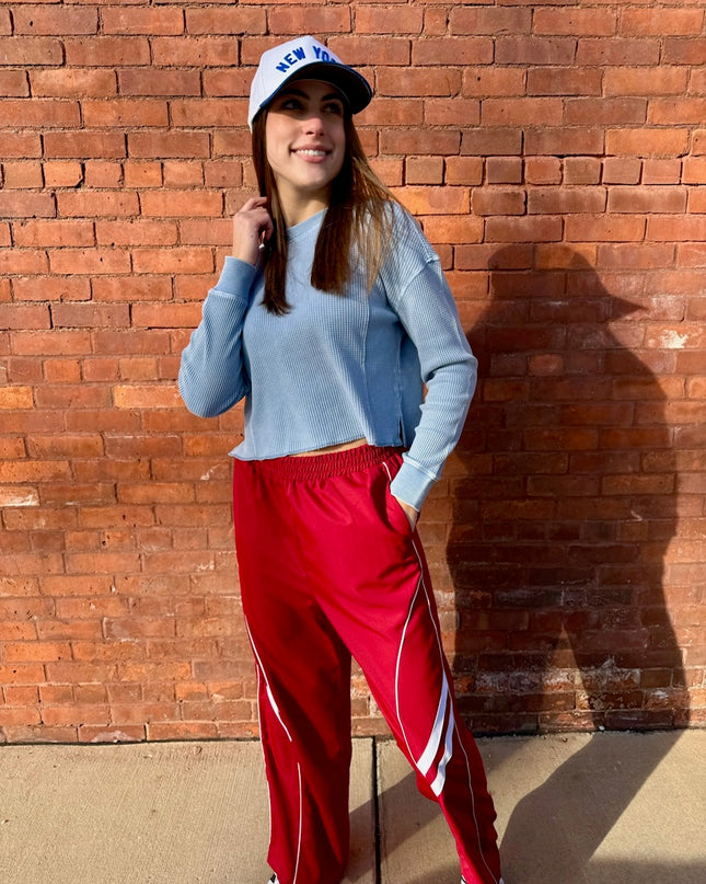 Red Wide Leg Track Pants