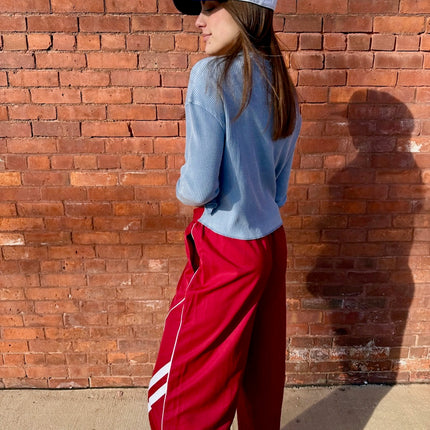 Red Wide Leg Track Pants