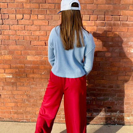 Red Wide Leg Track Pants