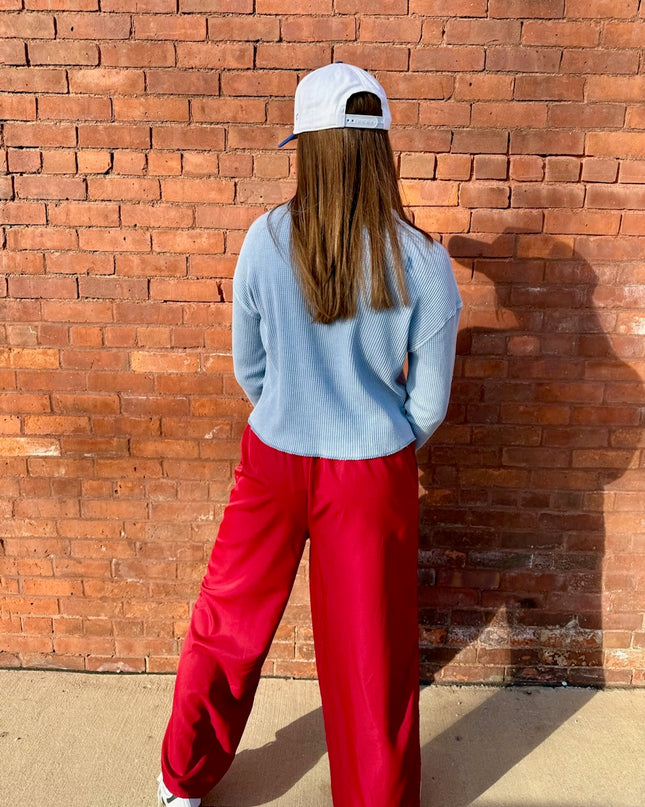 Red Wide Leg Track Pants