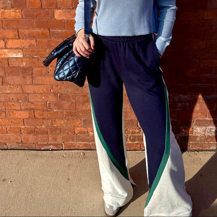 Navy Color blocked wide leg sweatpants