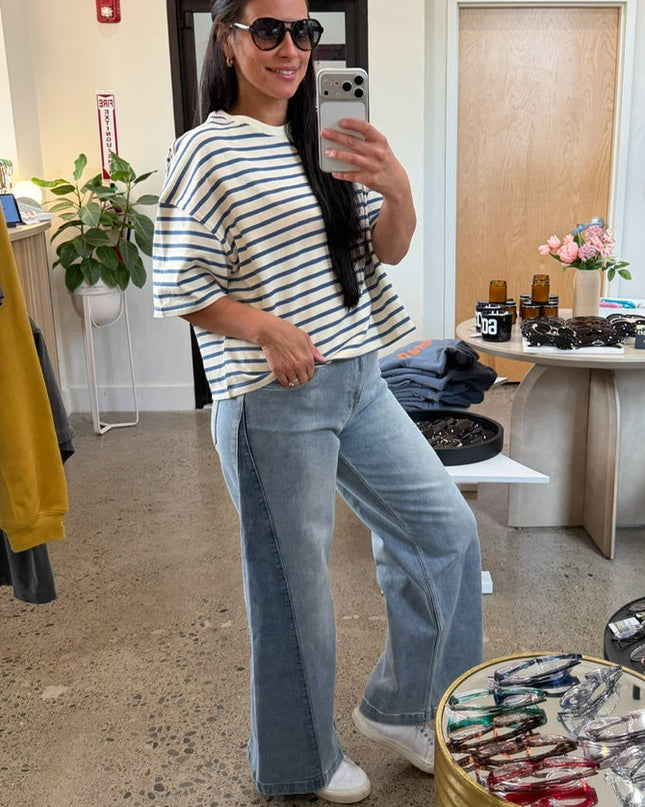 Two-tone High Waist Denim Jeans