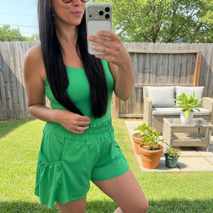 Green athleisure free people romper