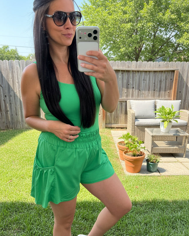 Green athleisure free people romper