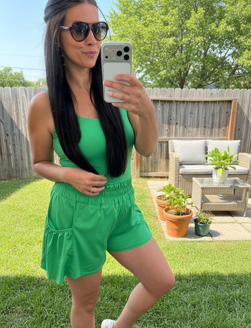 Green athleisure free people romper
