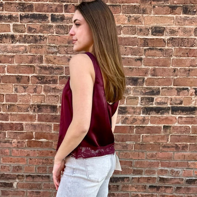 Coraline Wine Lace Trim Top