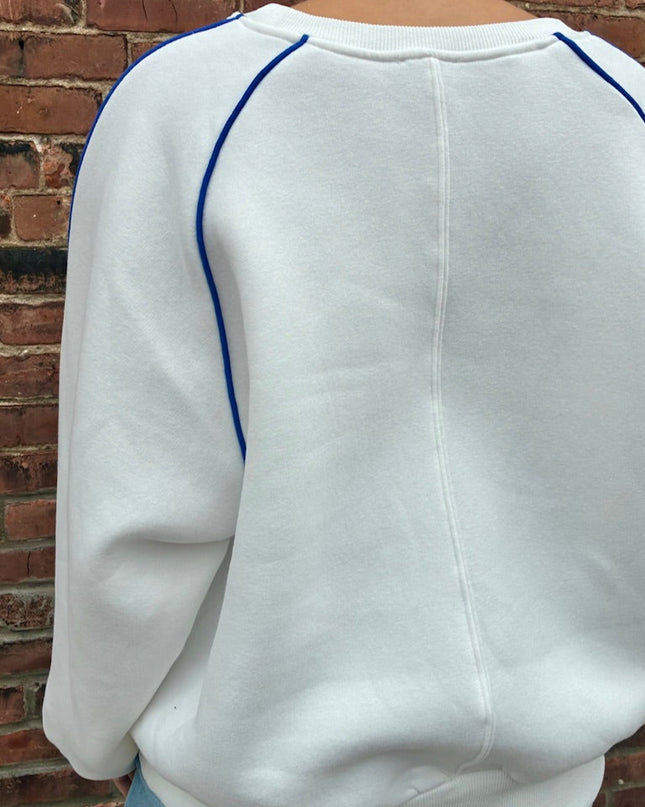 White Melange Amelia Contrast Piping Sweatshirt - Shop Simply Apparel