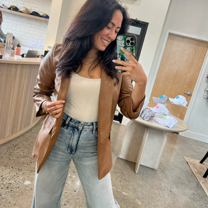 Tan Faux Leather Blazer