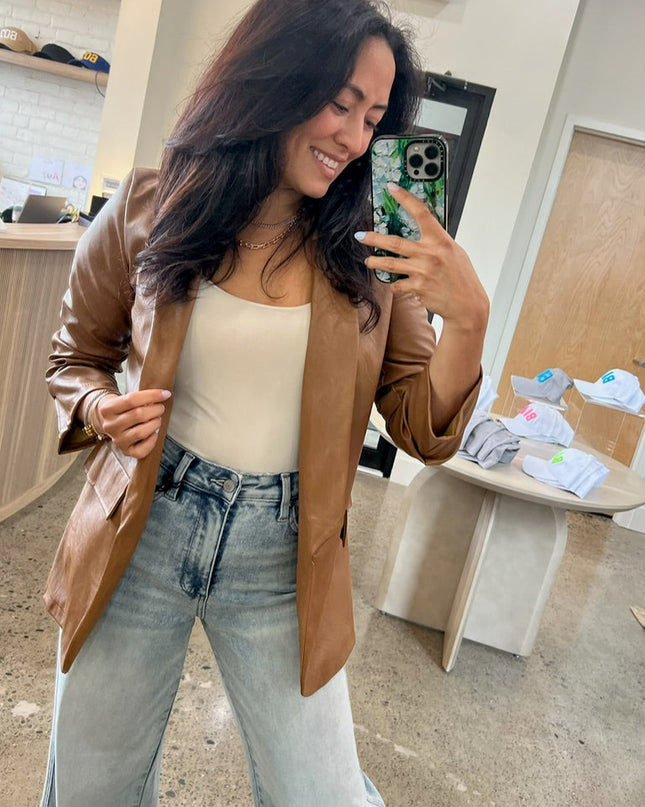 Tan Faux Leather Blazer