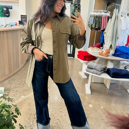 Olive Soft Woven Barn Shacket - Shop Simply Apparel