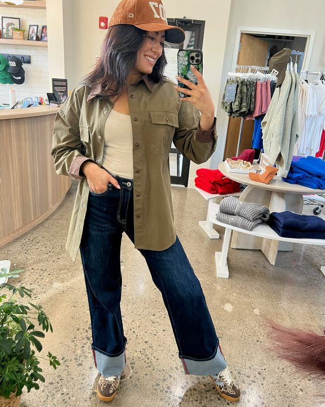 Olive Soft Woven Barn Shacket