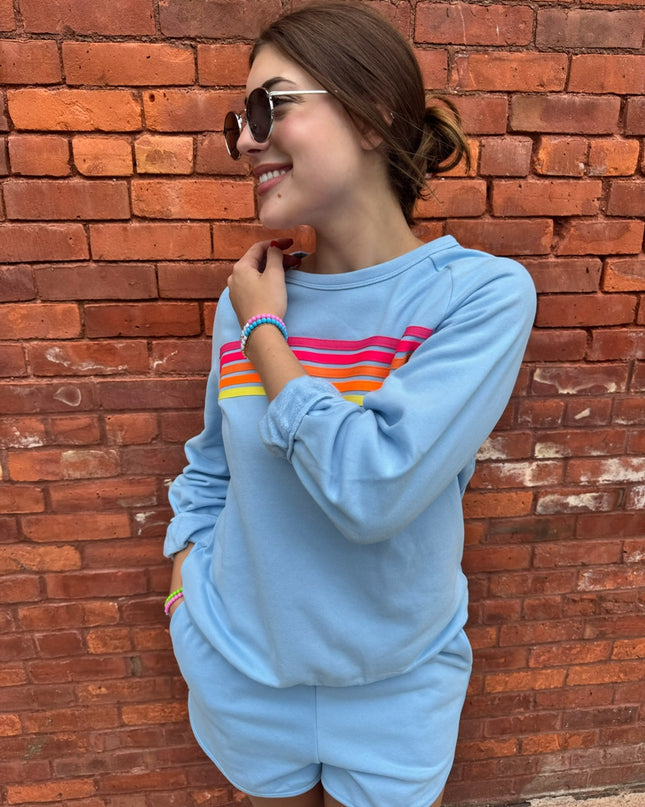 Blue Contrast Trim Long Sleeve Shorts - Shop Simply Apparel