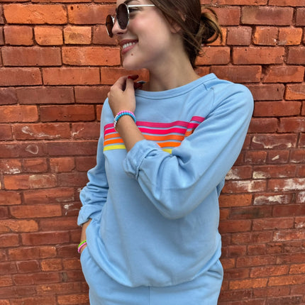 Blue Contrast Trim Long Sleeve Top