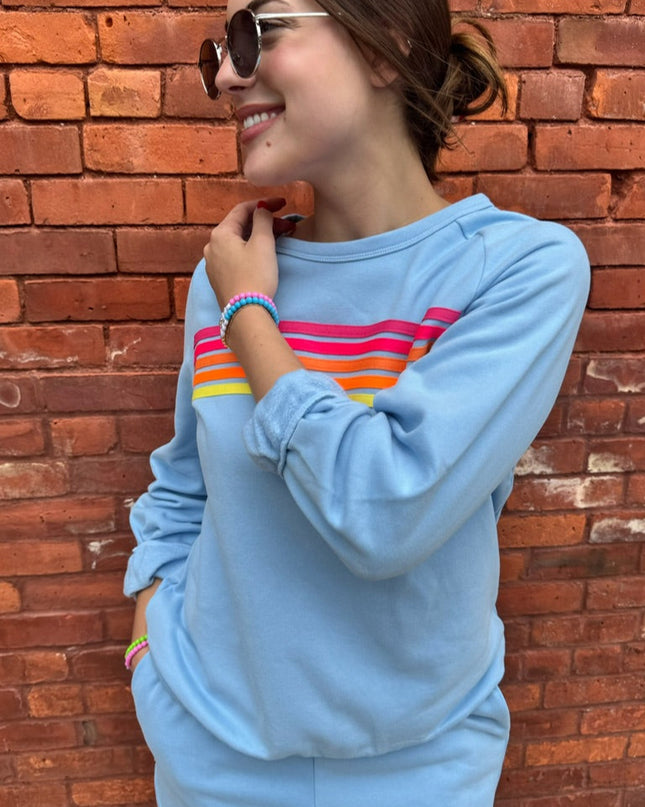 Blue Contrast Trim Long Sleeve Top