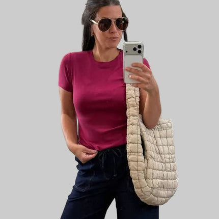Almond Quilted Puffer Tote