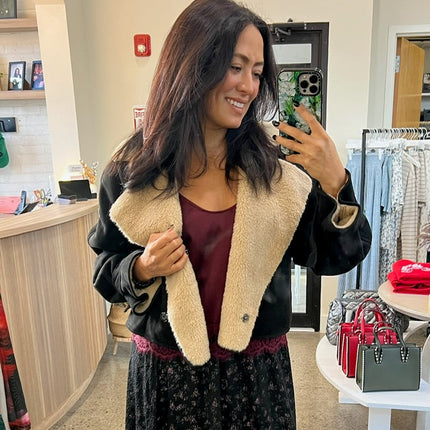 Black/Tan Suede Sherpa Short Trench