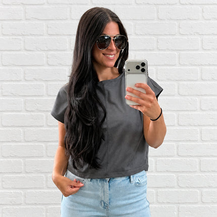 Grey Faux Suede Top