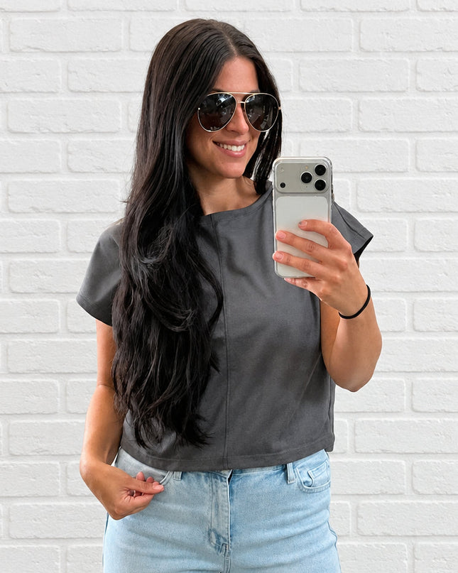 Grey Faux Suede Top