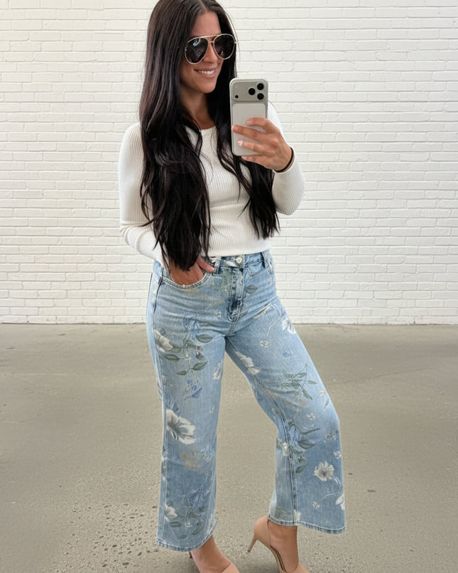 High Rise Floral Extreme Vintage Flare Jeans