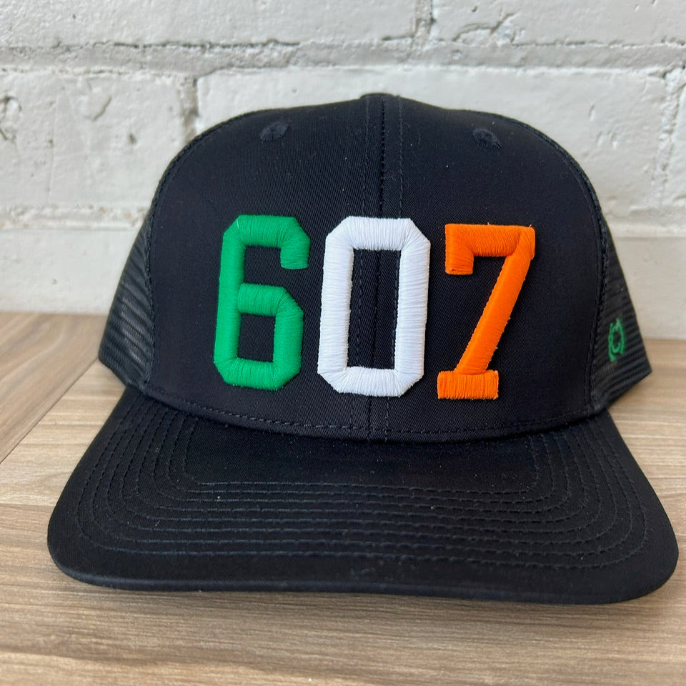 607 Irish Flag Black Trucker Hat