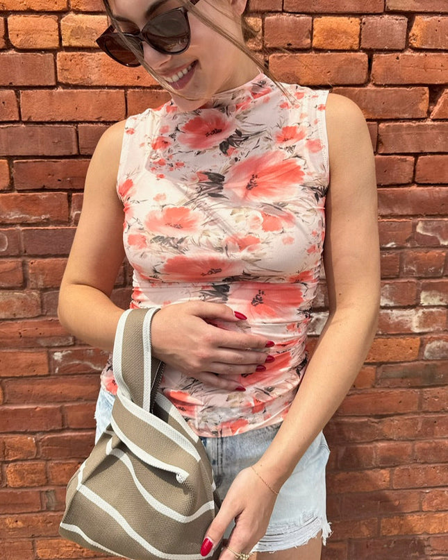 Floral Mesh Sleeveless Summer Top