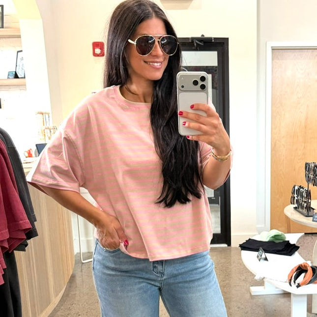 Oat Oversized Stripe Boyfriend Tee