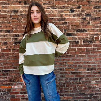 Olive rugby stripe top