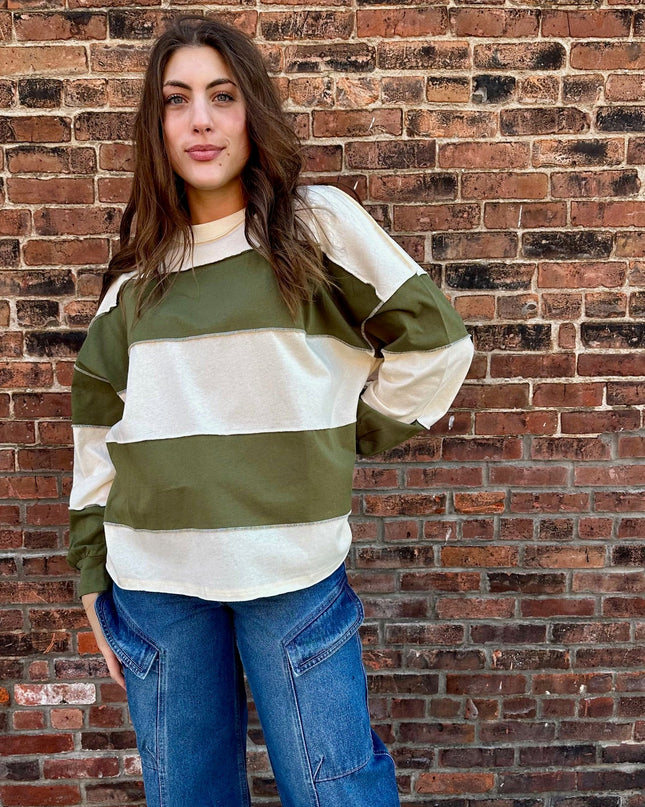 Olive rugby stripe top