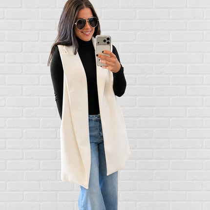 Ivory Heather Sleeveless Soft Open Vest
