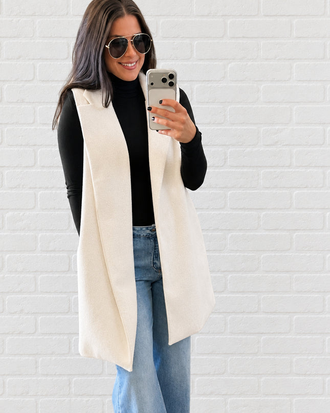 Ivory Heather Sleeveless Soft Open Vest