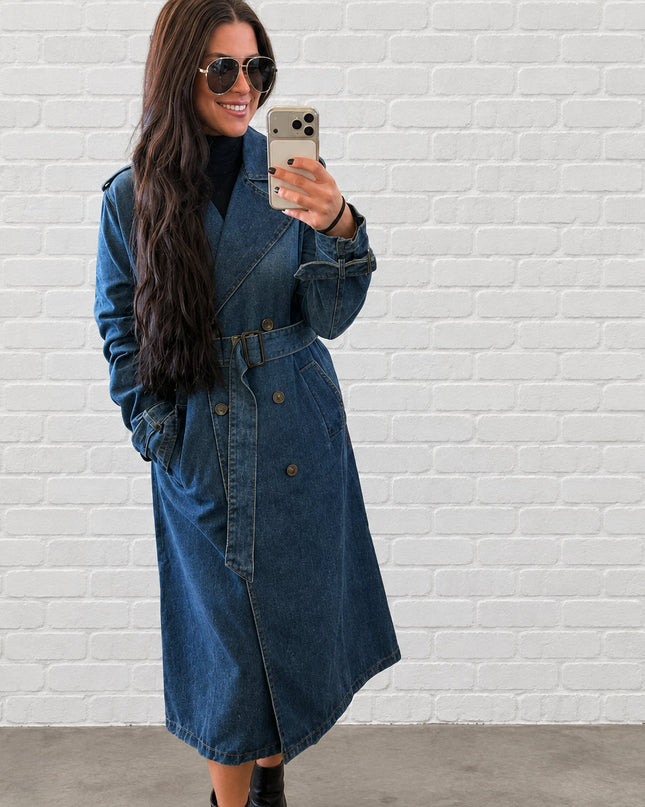 Denim Long Trench Coat