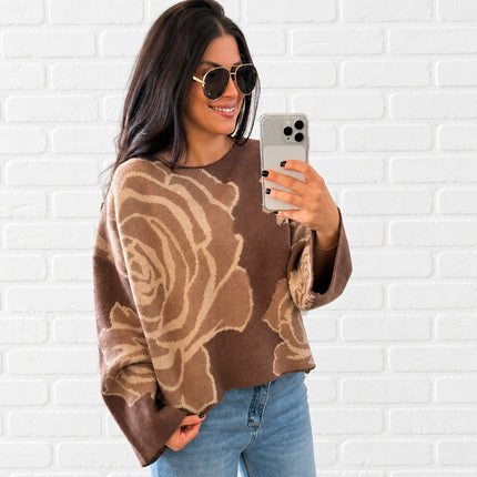 Chocolate Rose Floral Jacquard Sweater