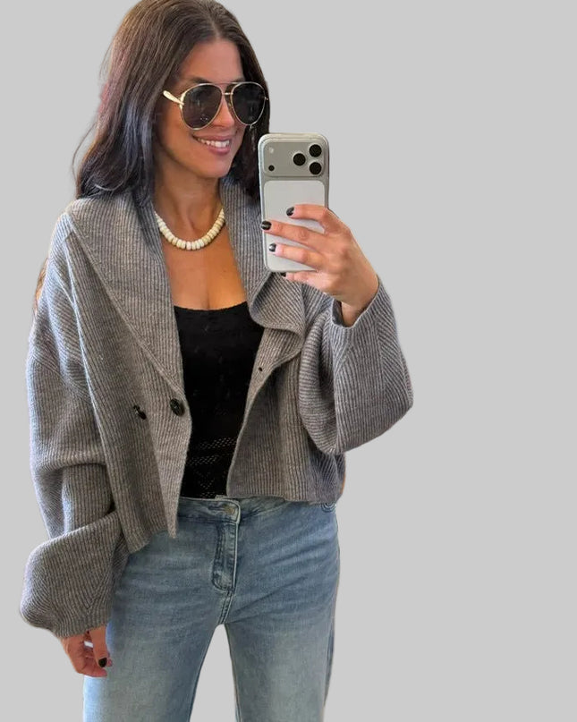 Grey Shawl Collar Wrap Knit Cardigan