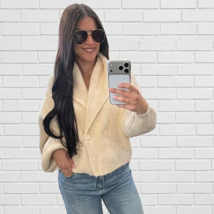 Cream Double-Breasted Cardigan
