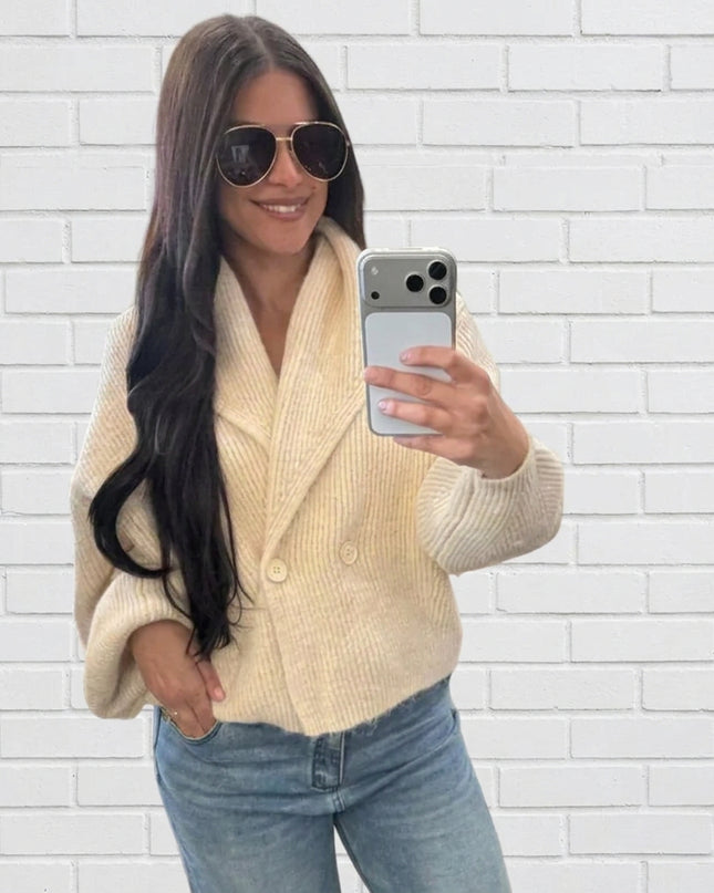 Cream Double-Breasted Cardigan