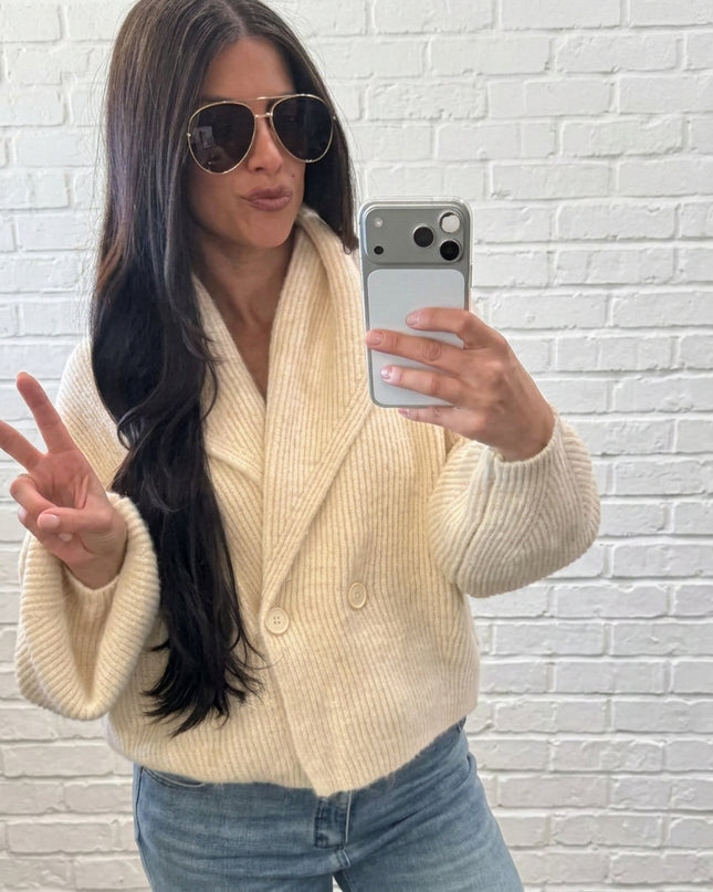 Cream Double-Breasted Cardigan