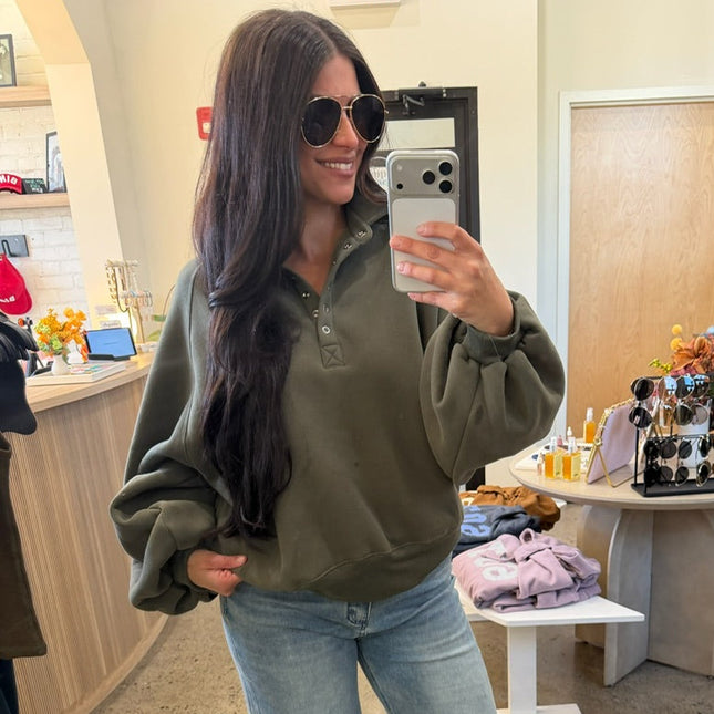 Olive Piper Snap Button Collared Sweatshirt