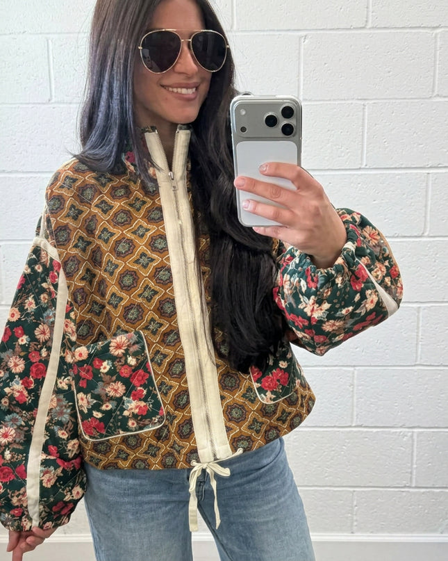 Mixed Print Bomber Jacket