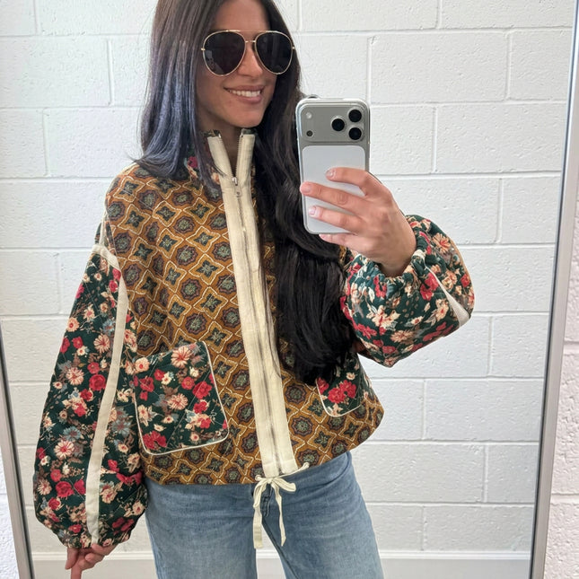 Mixed Print Bomber Jacket