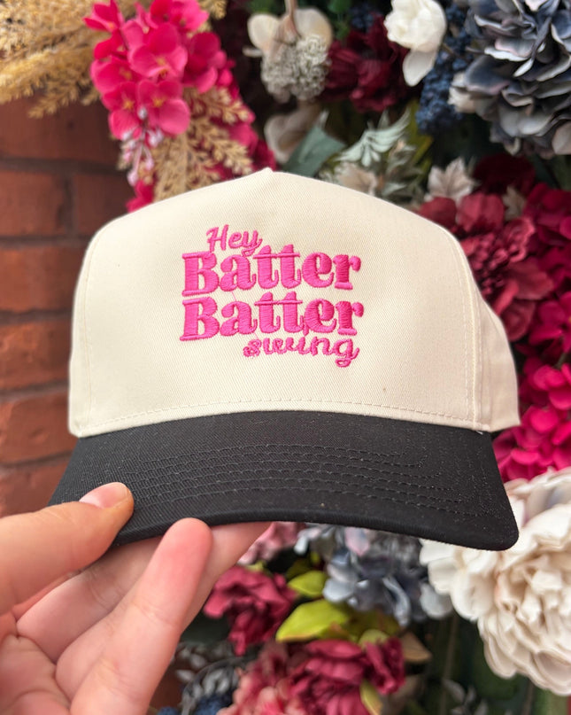 Hey Batter Swing Baseball Vintage Embroidered Hat